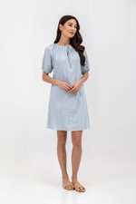 MYA RIBBON TIE COTTON MINI DRESS W SASH