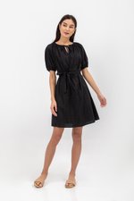 MYA RIBBON TIE COTTON MINI DRESS W SASH
