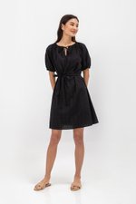 MYA RIBBON TIE COTTON MINI DRESS W SASH