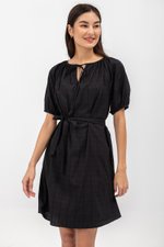 MYA RIBBON TIE COTTON MINI DRESS W SASH