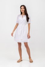 MYA RIBBON TIE COTTON MINI DRESS W SASH