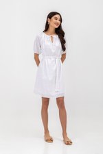 MYA RIBBON TIE COTTON MINI DRESS W SASH
