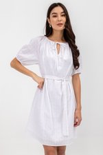 MYA RIBBON TIE COTTON MINI DRESS W SASH