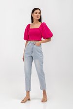 INARA MUSLIN SMOCKED PUFF SLEEVE CROP TOP INARA MUSLIN SMOCKED PUFF SLEEVE CROP TOP