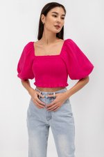 INARA MUSLIN SMOCKED PUFF SLEEVE CROP TOP INARA MUSLIN SMOCKED PUFF SLEEVE CROP TOP