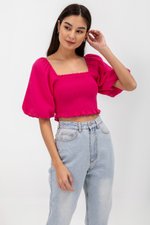 INARA MUSLIN SMOCKED PUFF SLEEVE CROP TOP INARA MUSLIN SMOCKED PUFF SLEEVE CROP TOP
