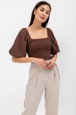 INARA MUSLIN SMOCKED PUFF SLEEVE CROP TOP INARA MUSLIN SMOCKED PUFF SLEEVE CROP TOP