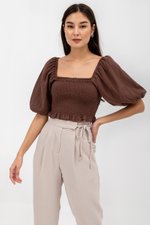 INARA MUSLIN SMOCKED PUFF SLEEVE CROP TOP INARA MUSLIN SMOCKED PUFF SLEEVE CROP TOP