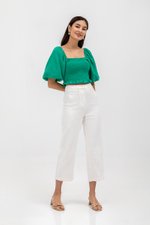 INARA MUSLIN SMOCKED PUFF SLEEVE CROP TOP INARA MUSLIN SMOCKED PUFF SLEEVE CROP TOP