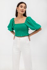 INARA MUSLIN SMOCKED PUFF SLEEVE CROP TOP INARA MUSLIN SMOCKED PUFF SLEEVE CROP TOP