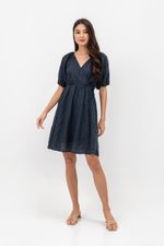 KARLYNE EYELET PUFF SLEEVE MINI WRAP DRESS