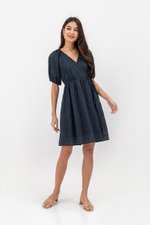KARLYNE EYELET PUFF SLEEVE MINI WRAP DRESS