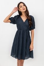 KARLYNE EYELET PUFF SLEEVE MINI WRAP DRESS