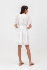 KARLYNE EYELET PUFF SLEEVE MINI WRAP DRESS