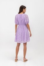 KARLYNE EYELET PUFF SLEEVE MINI WRAP DRESS