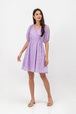 KARLYNE EYELET PUFF SLEEVE MINI WRAP DRESS