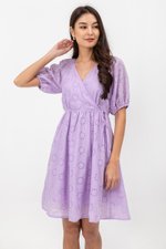 KARLYNE EYELET PUFF SLEEVE MINI WRAP DRESS
