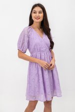 KARLYNE EYELET PUFF SLEEVE MINI WRAP DRESS