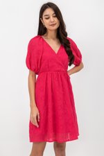 KARLYNE EYELET PUFF SLEEVE MINI WRAP DRESS