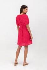 KARLYNE EYELET PUFF SLEEVE MINI WRAP DRESS