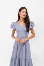 CONSTANCE TEXTURED FLUTTER SLEEVE MIDI DRESS
