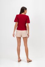 LICIA TEXTURED SCOOP NECK PUFF SLEEVE TOP