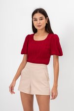LICIA TEXTURED SCOOP NECK PUFF SLEEVE TOP