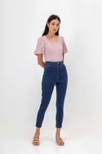 LICIA TEXTURED SCOOP NECK PUFF SLEEVE TOP