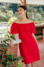 ROSALEE PUFF SLEEVE BABYDOLL LINEN MINI DRESS