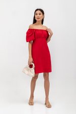 ROSALEE PUFF SLEEVE BABYDOLL LINEN MINI DRESS