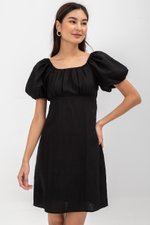 ROSALEE PUFF SLEEVE BABYDOLL LINEN MINI DRESS