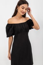 ROSALEE PUFF SLEEVE BABYDOLL LINEN MINI DRESS