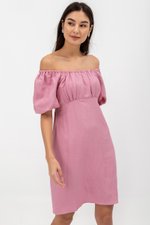 ROSALEE PUFF SLEEVE BABYDOLL LINEN MINI DRESS