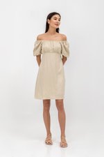 ROSALEE PUFF SLEEVE BABYDOLL LINEN MINI DRESS