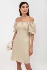 ROSALEE PUFF SLEEVE BABYDOLL LINEN MINI DRESS