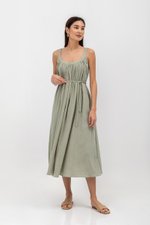 FAWN MUSLIN SCOOP NECK FLARED MAXI DRESS W SASH