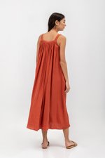 FAWN MUSLIN SCOOP NECK FLARED MAXI DRESS W SASH