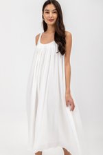 FAWN MUSLIN SCOOP NECK FLARED MAXI DRESS W SASH