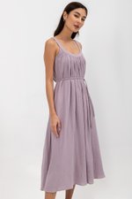 FAWN MUSLIN SCOOP NECK FLARED MAXI DRESS W SASH