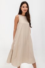 ADEENA BACK PLEAT MIDI DRESS W SASH