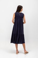 ADEENA BACK PLEAT MIDI DRESS W SASH