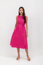 ADEENA BACK PLEAT MIDI DRESS W SASH