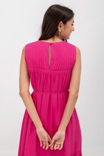 ADEENA BACK PLEAT MIDI DRESS W SASH