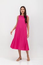 ADEENA BACK PLEAT MIDI DRESS W SASH