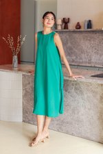 ADEENA BACK PLEAT MIDI DRESS W SASH