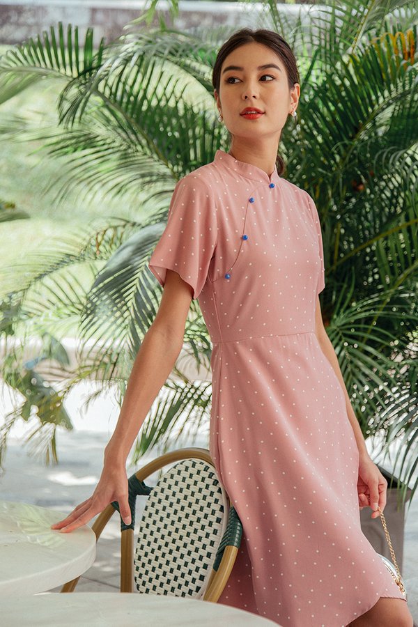 CALISTA POLKADOT WRAP CHEONGSAM