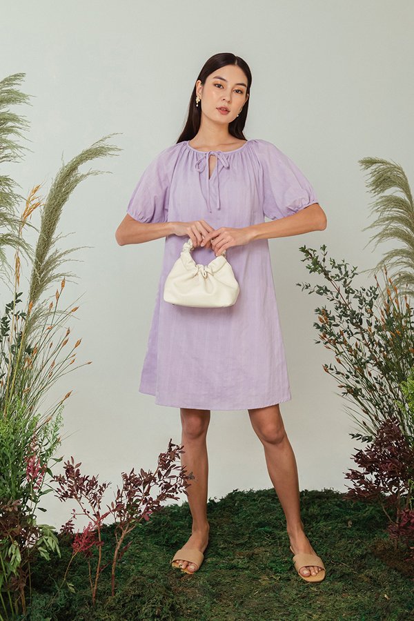 MYA RIBBON TIE COTTON MINI DRESS W SASH