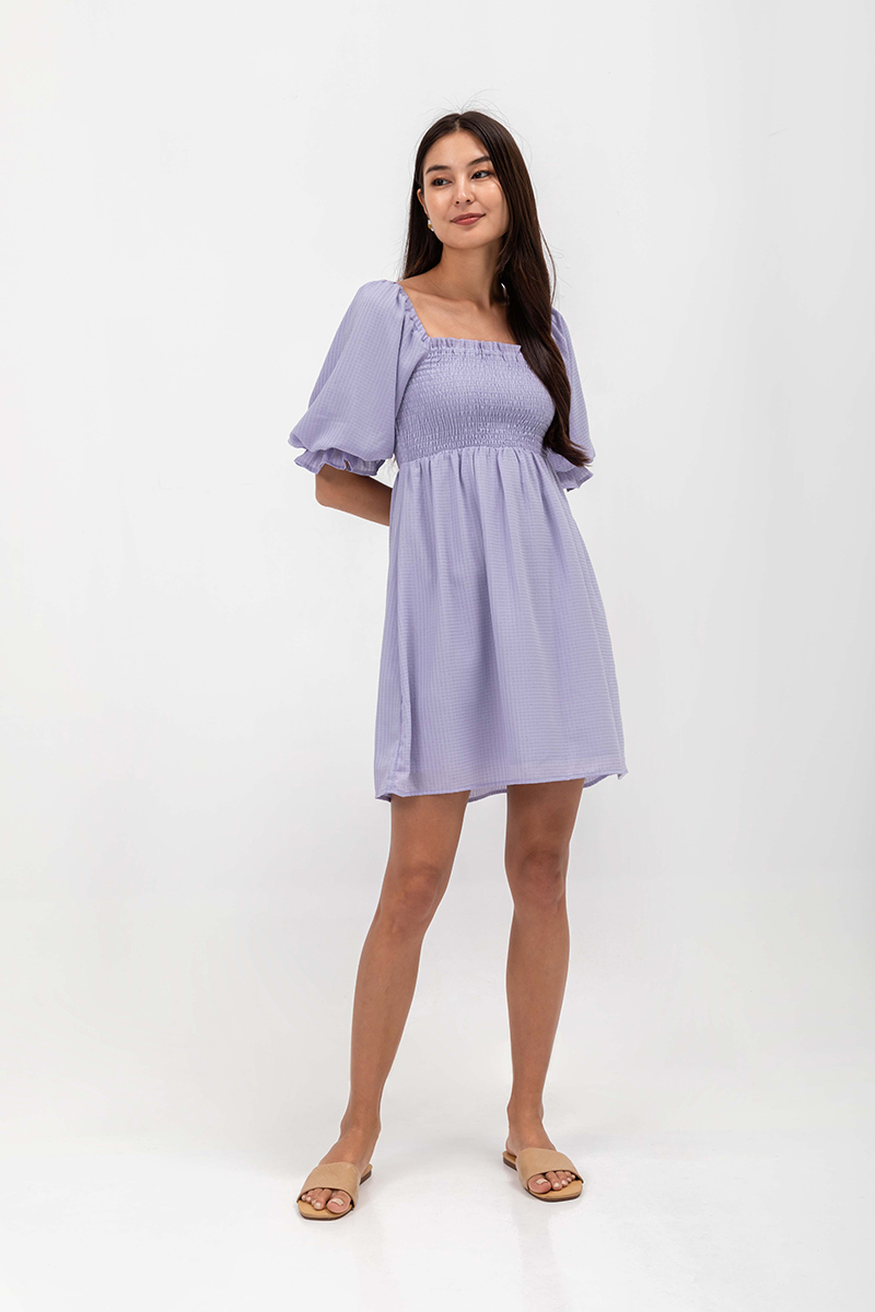 REIGN SMOCKED PUFF SLEEVE CHECKERED MINI DRESS