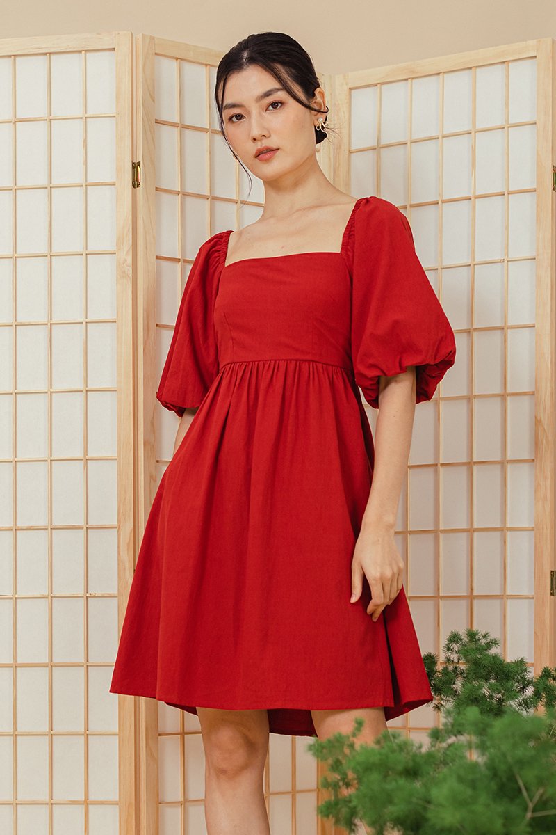 ROSE PUFF SLEEVE MINI DRESS