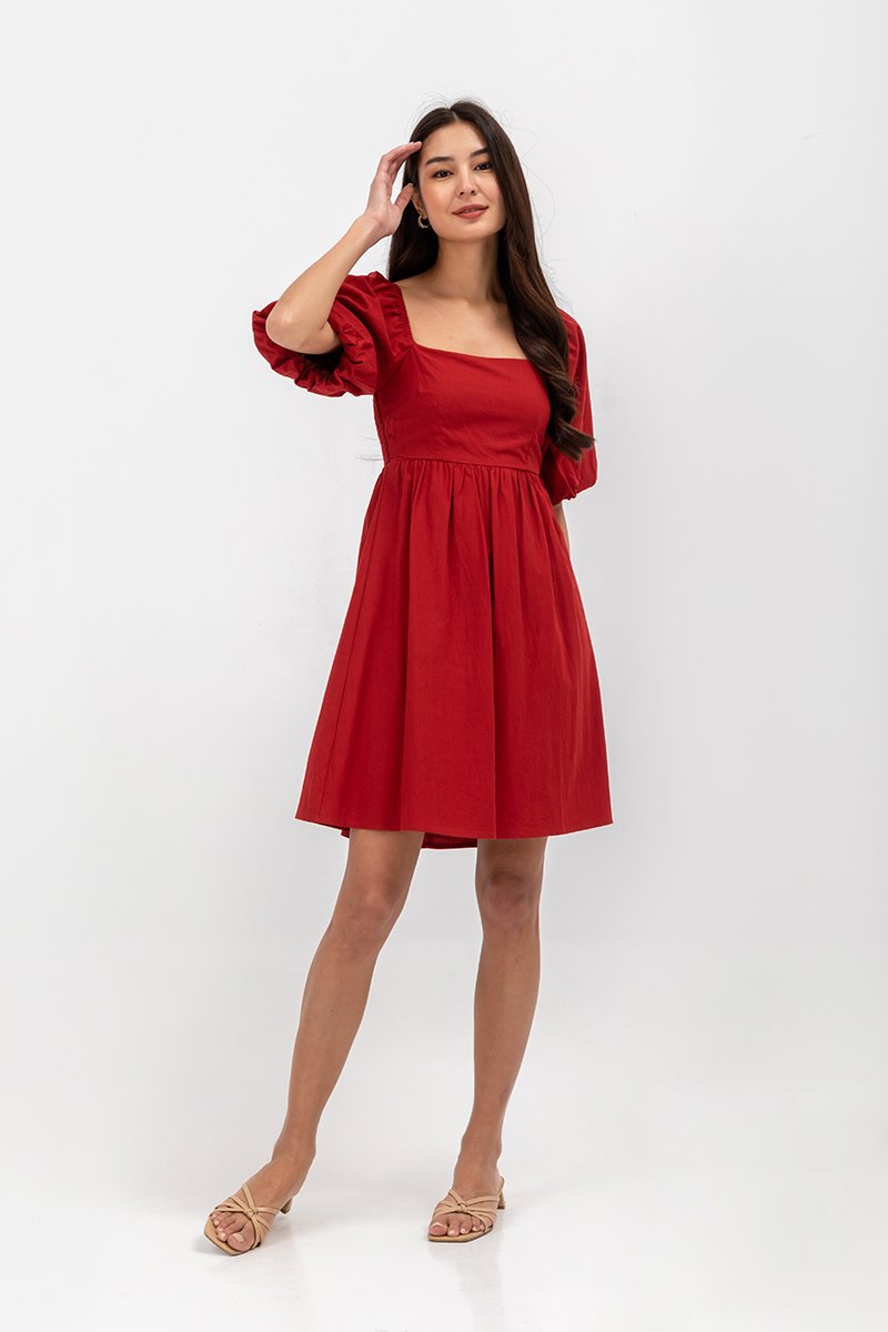 ROSE PUFF SLEEVE MINI DRESS